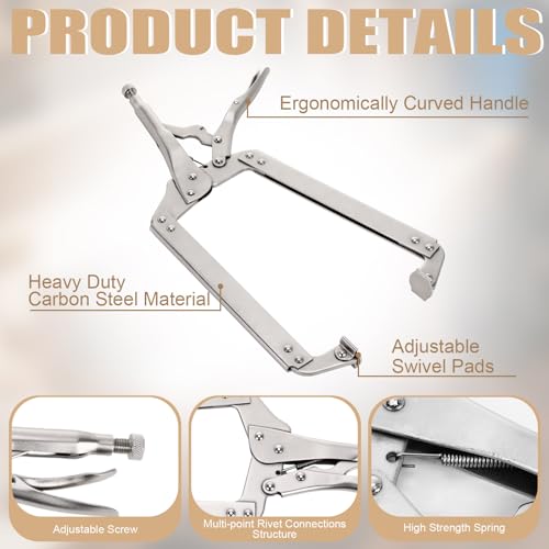 Lasnten 10 Pcs 18 Inch C Clamp Locking Pliers with Swivel Pads Heavy Duty Welding Clamps Adjustable C Pliers Instrument for Wood Working Welding Electrician Maintenance, 6.7 Inch Max Jaw Opening