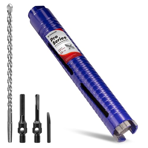 1-1/2" Core Drill Bit with Pilot Bit & Adapters(SDS Plus and 1/2" Hex), 5/8"-11 Thread, 9.5" Depth, Upgraded-Welded Segments Diamond Core Bits for Concrete, Masonry, Brick Block - size: 1-1/2"
