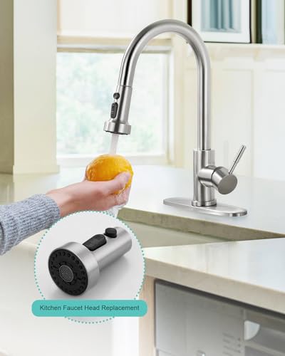 ARCORA Pull Down Kitchen Faucet Head Replacement with 13 Adapters, 3 Modes - color: Brushed Nickel
