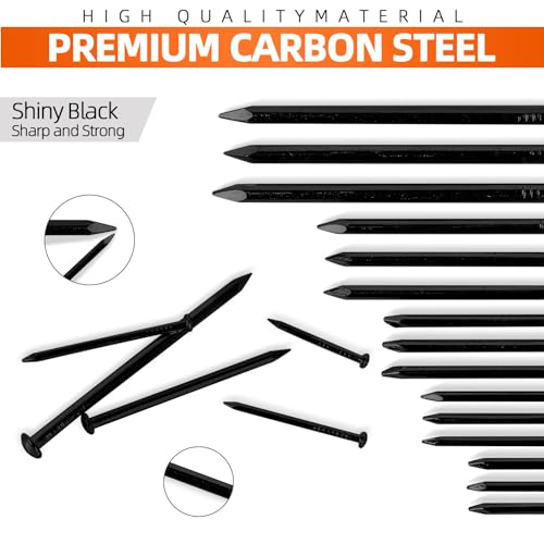 200 PCS Round Head Nails, 1-1/2 Inches Hardware Nail, Nails for Hanging Pictures, Wood Nails, Black Nails, Household Nails - color: Black, size: 1-1/2 in