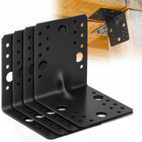 Shimeyao 4 Pcs 4x4 Steel L Brackets 1.7mm Angle Bracket 90 Degree, Black - color: Black