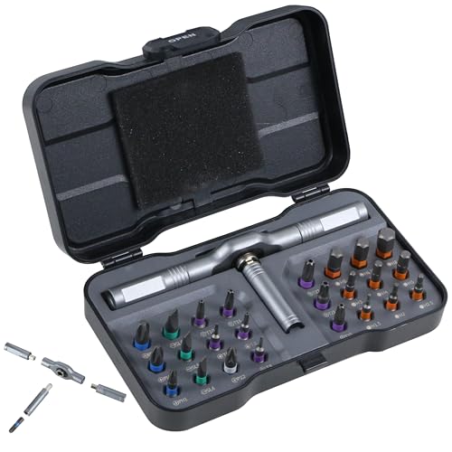 SUNHZMCKP 24 in 1 Magnetic Ratchet Screwdriver Set with Detachable T Handle | HRC60+ S2 steel bits, anti-slip precise tip; 58-tooth reversible ratchet T-handle, extendable rod slots work as nut wrench