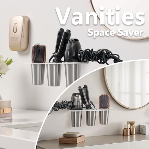 Hair Tool Organizer Wall Mount Blow Dryer Holder with Steel 4 Cups