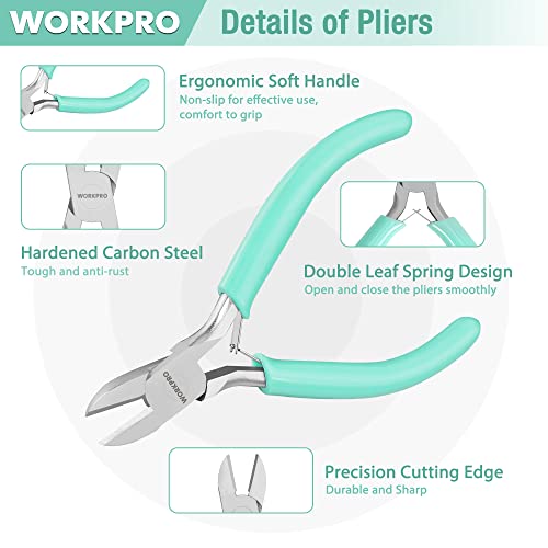 WORKPRO Jewelry Pliers Set, 3 Pack Jewelry Making Tool Kit - color: Light Blue, Light Green, Pink