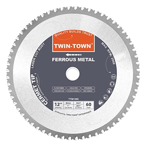 TWIN-TOWN 12-Inch 60 Teeth Steel and Ferrous Metal Cermet Saw Blade with 1-Inch Arbor - size: 12" 60T medium steel