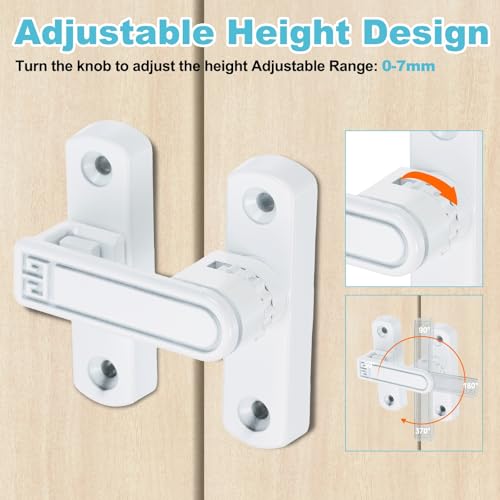 uxcell 2Pcs Barn Door Lock, Zinc Alloy 90/180 Degree Flip Gate Latches, Adjustable Security Sliding Door Latch Lock with Screws for Cabinet, Bathroom, Window, Garden, White with Sticker - color: White