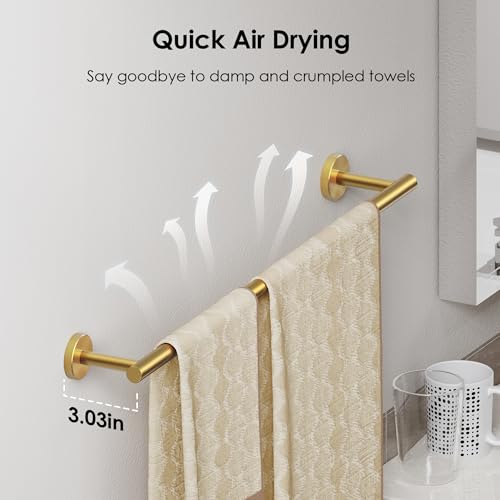 FORIOUS Bathroom Accessories, 4-Piece Bathroom Hardware Set - 24" Towel Bar - color: Brushed Gold