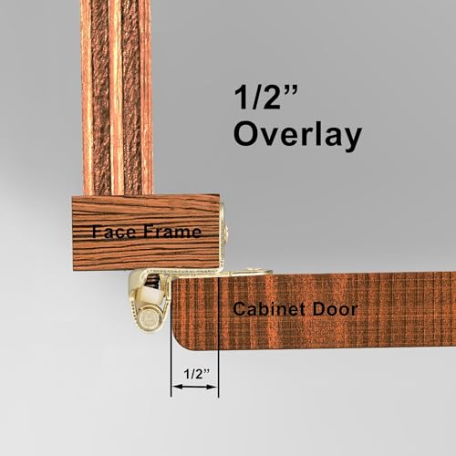 Gold Kitchen Cabinet Hinges, 1/2” Overlay, 4 Pack - color: Gold