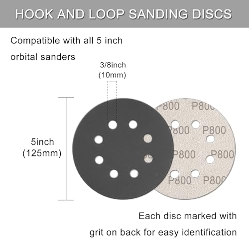 100Pcs 5 Inch Sanding Discs Hook & Loop 8-Hole Wet Dry Sandpaper 800 Grit - style: 100Pcs 800 Grit