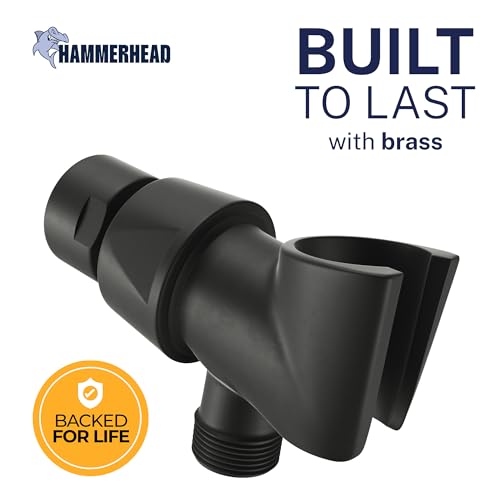 HammerHead Showers® Solid Metal Handheld Shower Head Holder - Matte Black - Adjustable Shower Wand Holder with Universal Wall Hook Bracket and Brass Pivot Ball - Hand Held Shower Head Holder - color: Matte Black