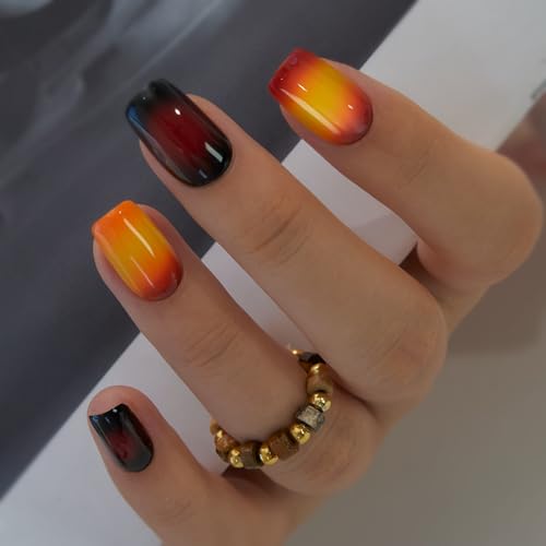 CurvLife Medium Square Fall Press On Nails, Classic Red, Soft Gel - color: Ombre Nails