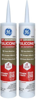 GE Advanced Silicone Caulk for Kitchen & Bathroom, Clear, 10 fl oz Cartridge, 2 Pack - 100% Waterproof Silicone Sealant, 5X Stronger Adhesion, Shrink & Crack Proof - size: Pack of 2, style: Clear