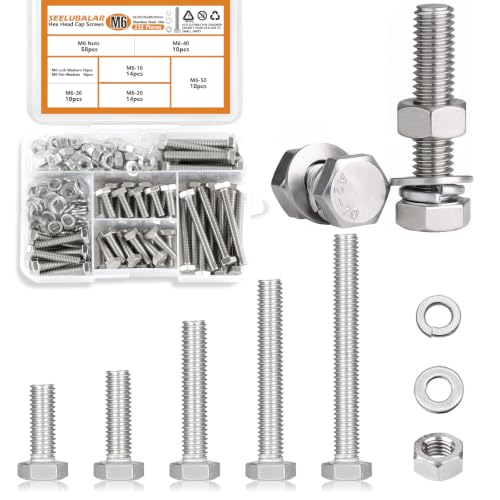 232 Pcs M6 Hex Bolts and Nuts Assortment Kit, M6-16/20/30/40/50mm Screws - size: M6 - 16/20/30/40/50mm