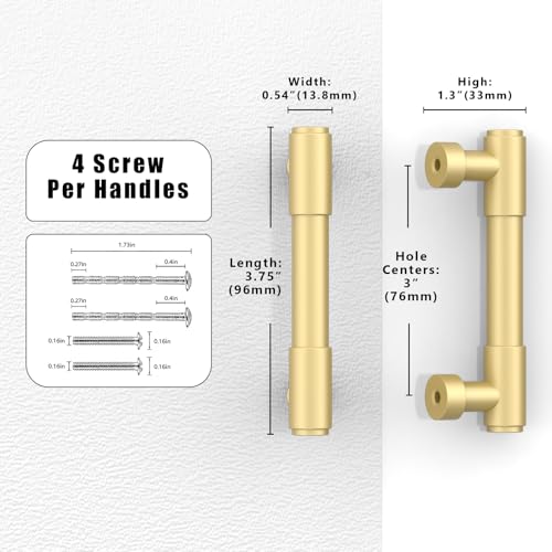 10 Pack Brushed Gold Cabinet Pulls 3 Inch(76mm) Kitchen Cabinet Handles Cabinet Hardware for Drawer Pulls - color: Brushed Gold, size: 3" Hole Center