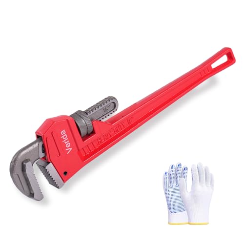 Verida Pipe Wrench 18 Inch, Plumbers Wrench, Chrome Vanadium Steel, Hardness 62HRC, for Water Pipes, Plumbing, Fire Protection Pipe Tools - size: 18 inch
