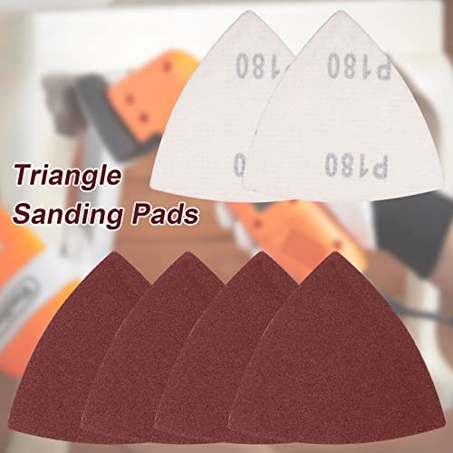 120 Pcs Triangle Sanding Pads, 180 Grits Detail Sander Sandpaper Hook and Loop Sanding Sheet,3-1/8"(80mm) Triangular Sandpaper for 3-1/8" Oscillating Multi Tool, No Holes - size: 180 Grit, style: No Hole