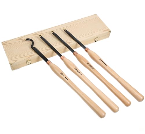 20" Full Size 4 PCS Carbide Wood Lathe Turning Tool Set, Including Swan Neck Hollower, Rougher, Finisher, Detailer, Titanium Coated Carbide Blades 2X Extended Service Life, Beech Wood Handle - size: 20INCH 4PCS