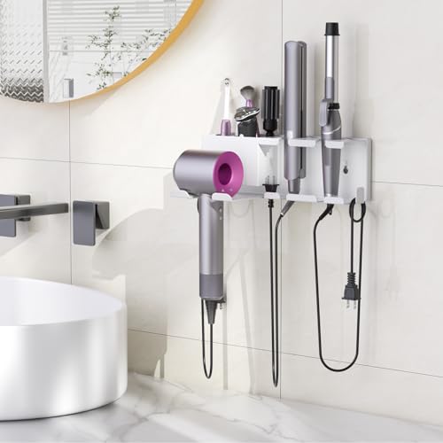 YSD Hair Dryer Holder Wall Mounted Metal 4 in 1 Hair Tools Organizer - color: White, size: Standard