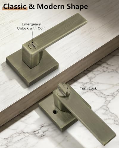 Probrico Privacy Interior Door Handles 6 Pack, Antique Brass Heavy Duty Locking Zinc Alloy Levers for Bedroom & Bathroom - color: Antique Brass