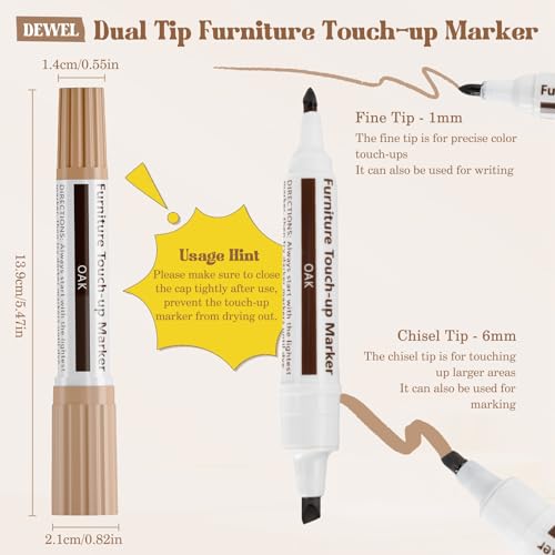 DEWEL Dual-Tipped Furniture Markers Touch Up, Upgrade 17 Pcs Wood Furniture Repair Kit, Wood Touch Up Markers and Wax Sticks with Repair Tools, Easily Repair Wood Floor Scratches, Wood Stain and Dents