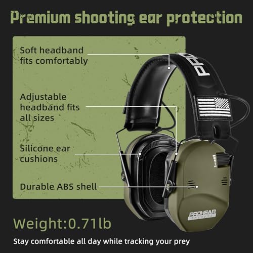 PROHEAR 022 Electronic Ear Protection for Shooting & Hunting - 29dB SNR Noise Reduction, 4 Omnidirectional Microphones - color: Electronic-silicone Ear Pads-green