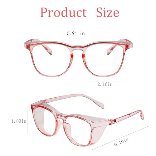 Safety Glasses for Men Women, Anti Fog Safety Goggles Comfortable Blue Light Blocking UV Protective Adult Nurse - color: Light Pink 1pack