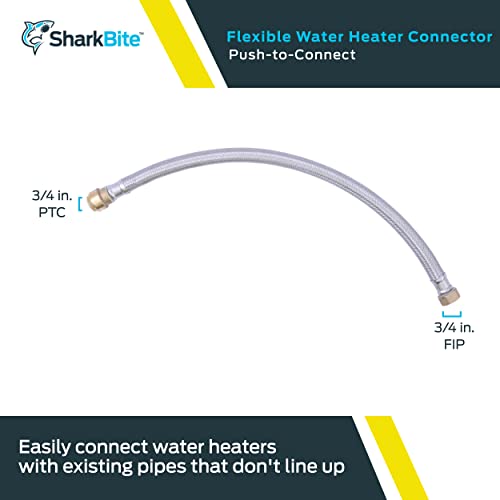 SharkBite 3/4 Inch x 3/4 Inch FIP x 24 Inch Stainless Steel Braided Flexible Water Heater Connector, Push To Connect Brass Plumbing Fitting, PEX Pipe, Copper, CPVC, PE-RT, HDPE, U3088FLEX24LF - size: 24 in, style: SharkBite