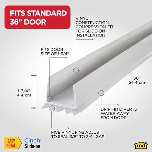 M-D Building Cinch® U-Shape Slide-On Under Door Seal, White, 36in - color: White, size: 36 Inch