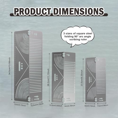 3 Pack Metal Marking Tool, Regla Giratoria Para Perfiles Metalicos, Precision Flex Angle and Arc Marker, Angle & Arc Marking Tool, Square Steel Pipe Bend Marking Tool