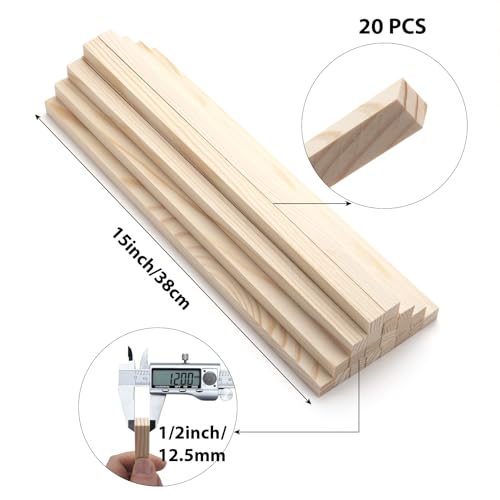 Square Wooden Dowel Rods, 20PCS 1/2" x 15" Square Wood Dowel Rods Wooden Sticks for Crafts, Unfinished Hardwood Sticks Wood Strips for Woodworking, Crafting, Arts and DIYers, Home Decor, Model Making - size: 1/2"×15"-20PCS