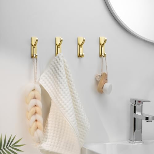 Adhesive Wall Hooks for Towel/Coat,13Lb Strong Stick-On Hooks, Gold 6 Pack - color: Gold, size: 6 Pack