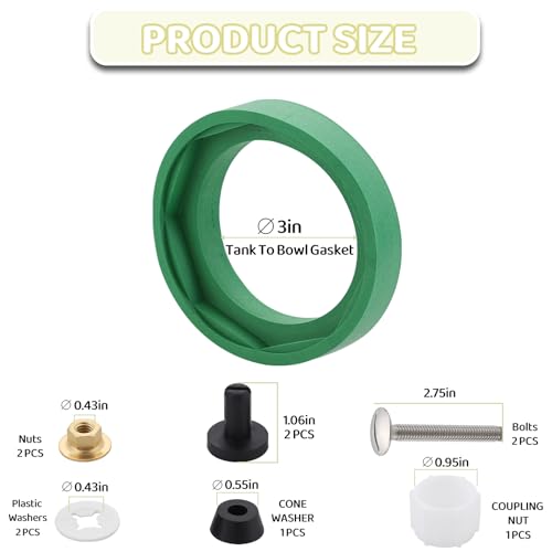 3'' Toilet Tank to Bowl Coupling Kit, Fits for American Standard Champion 4 Toilet Parts AS738756-0070A, Includes Gasket, Bolts and Other Essential Parts for Most 3 Inch Flush Valve Opening Tanks
