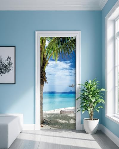 FLFK Tropical Beach Door Mural - Peel & Stick Removable Wallpaper (30.3x78.7 in, 2-Panels) | Split Left/Right Design - color: Mt2219, size: 30.3"x78.7"
