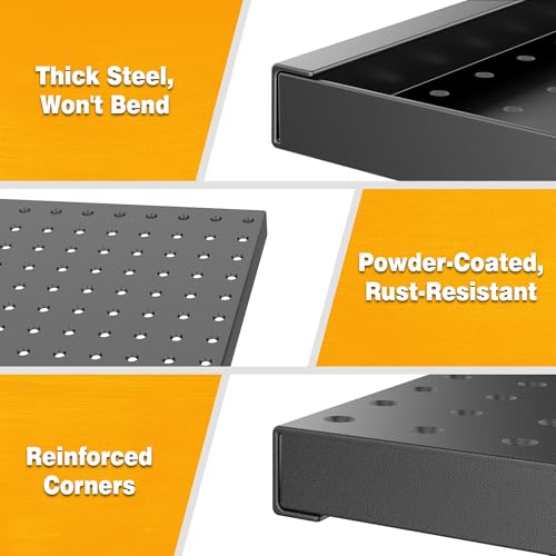 Pegboard Smith Metal Pegboard Panels 12" x 24", 3 Pack Black Wall Mounted Tool Organizer Boards, Heavy Duty Tool Storage Peg Board for Garage, Workbench, Office, Fits 1/4" Peg Hooks - style: 3 Pack Black Panels