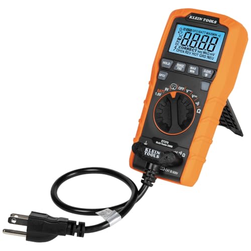 Klein Tools ET270 Auto-Ranging Digital Multi-Tester, AC/DC, Resistance, Continuity, GFCI Receptacle Tester with Test Leads and Receptacle Cord - size: GFCI Receptacle Tester
