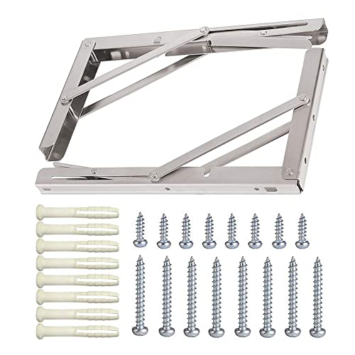22 Inch Folding Shelf Brackets, 2 Pack Stainless Steel Heavy Duty L Bracket - color: Silver, size: 22 Inch