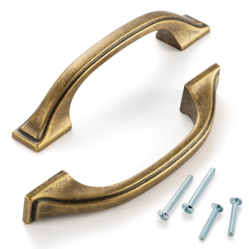 3 Inch Antique Brass Cabinet Pulls Arch Drawer Handles 10 Pack P2409 - color: Antique Brass, size: 3" Hole Centers-10 Pcs