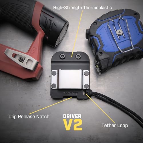 Holstery DriverMaster | Clip-On Tool Belt Drill Holder - Simple Hook Holster for Cordless Drill, Impact, Nailer, Tape Measure, or Any Tools with Hanger Clips - style: DriverMaster