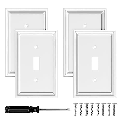 4 Pack White Decorative Wall Plate Single Toggle Light Switch Cover Plate - size: 1 Gang Single Toggle