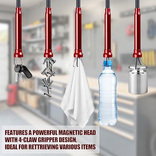 Flexible Grabber Tool, Magnetic 4-Claw Gripper (24", Red) - size: Red Magnetic