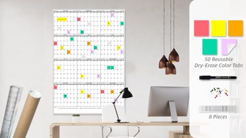 Large Dry Erase Wall Calendar - Blank Undated Yearly Wall Calendar - 38x26 Inches Whiteboard Premium Laminated Planner with 50 Reusable Color Tabs -12-Month Calendar Laminated Office Jumbo (Vertical) - size: 26"x38"Yearly