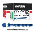 1/4" x 1-3/4" Hex Head Blue Concrete Screws with Drill Bit (Box of 100) - size: 1/4" x 1-3/4"