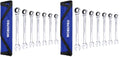 WORKPRO 7-Piece Ratcheting Combination Wrench Set, 72 Teeth, Cr-V Constructed, Combo Ratchet Wrenches Set with Roll Up Pouch, Metric 8mm-17mm (Pack of 2) - size: Metric (Pack of 2)