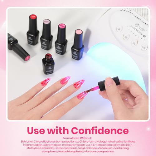 Beetles Pink Gel Polish Set, 25 Colors Red Purple Glitter Love's Prism Soak Off Kit with Base Top Coat& Nail Tools, Salon DIY Manicure Gift for Women - color: Love's Prism