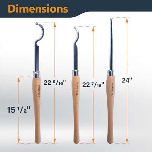 POWERTEC 71827 Carbide Tipped Woodturning Tool 3 Piece Set with Straight, Shallow Swan Neck & Deep Swan Neck for Deep Hollowing Work, Wood Lathe Chisel with Replaceable Tips - style: 3pcs set for deep hollowing