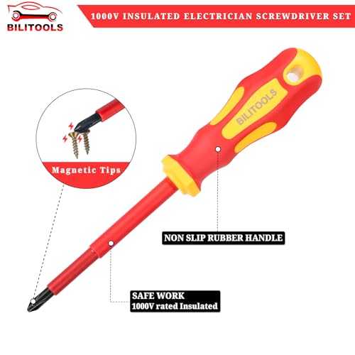 BILITOOLS 1000V Insulated Electrician Screwdriver & Pliers Set - 7pcs Electrical Tools Kit with Magnetic Phillips, Slotted Screwdrivers, VDE & GS Certified - color: 7pc Screwdriver & Pliers Set, size: Insulated Screwdriver Set