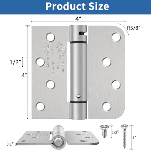 4 Inch Self Closing Door Hinges, Brushed Nickel Spring Loaded Hinges 2 Pack