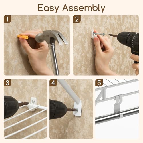 COSTWAY Closet Shelves Wall Mounted, Ventilated Shelf with Hanging Rod | Metal Wire Shelving Kit, Wire Wall Shelf for Laundry Room, Bedroom, Home, Mounting Accessories Included (6 ft x 12 in) - size: 6 ft x 12 in