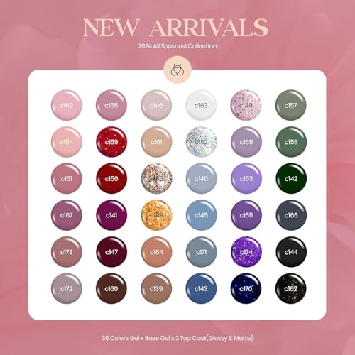 Beetles Gel Nail Polish Set 36 Colors Neutral Elegance Gel Polish Kit | Burgundy Red Blue Green Brown Gold Glitter Pink Gel with Base & Top Coat UV LED Needed Manicure Gifts for Women - color: 0- Neutral Elegance
