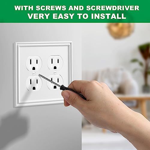 2 Pack White Modern Decorative Double Duplex Outlet Covers Wall Plates - size: 2 Gang Double Duplex